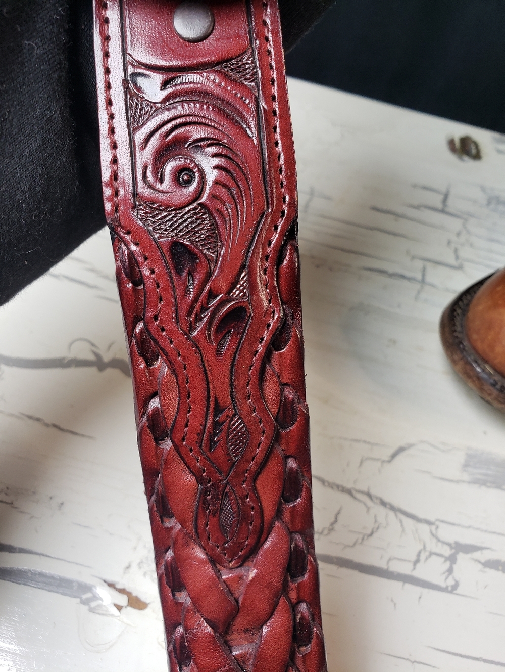 Nocona Hand-Tooled Cowboy Belt style A 542 in Deep Mahogany - size 36 - Picture 10 of 16